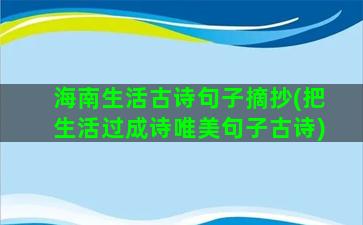 海南生活古诗句子摘抄(把生活过成诗唯美句子古诗)