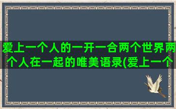 爱上一个人的一开一合两个世界两个人在一起的唯美语录(爱上一个人一开始先始于颜值)